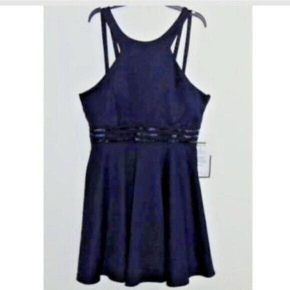 NWT City Studio Illusion-Waist Fit/Flare Dress - Navy - Picture 3 of 4
